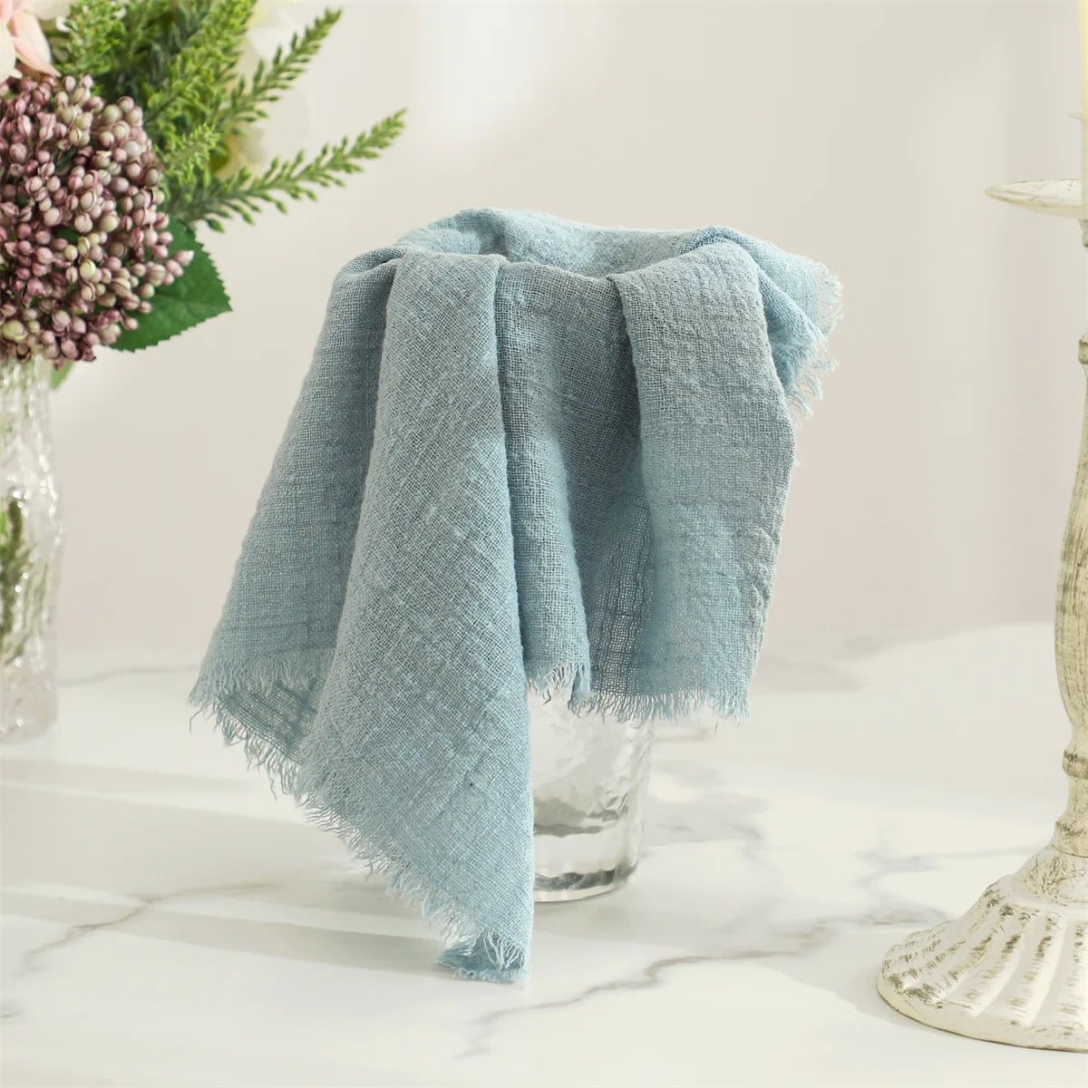 10PCS Retro Gauze Dusty Blue Green Wedding Napkins Cotton Cheesecloth Christmas Table DecorDinner party Table Rustic Decor