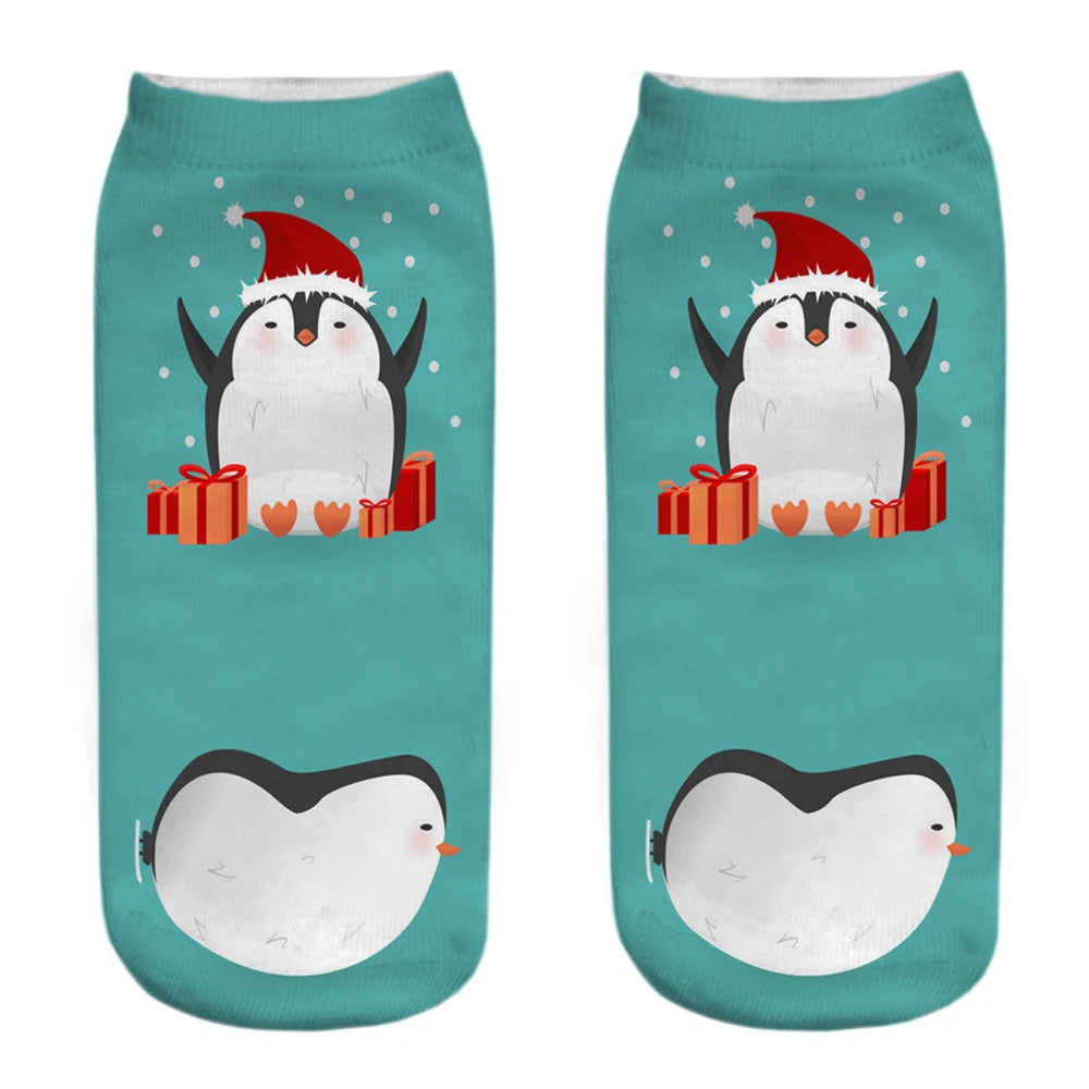 New Funny 3D Printing Cute Cartoon Singing Dancing Christmas Penguin Unisex Animal Series Short Ankle Socks Calcetines De Mujer