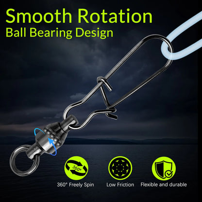 9KM 10PCS Ball Bearing Swivel Snap Duo-lock Snap Swivel Fishing Clip Swivel Line Connector Black Nickel for Saltwater Freshwater