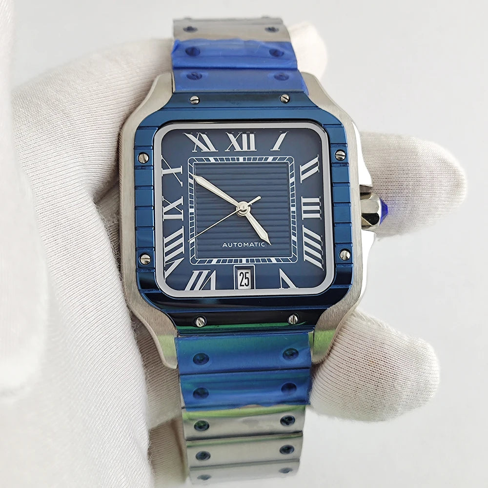 Santos series square watch automatic mechanical Roman numerals with date window men's fashion watch stainless steel watch