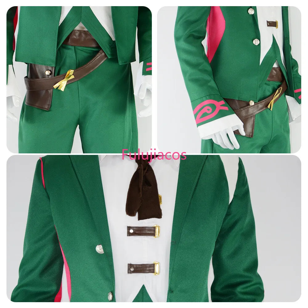Fulujiacos Game LOL Ekko Boy Who Shattered Time Cosplay Costume Green Coat Uniform
