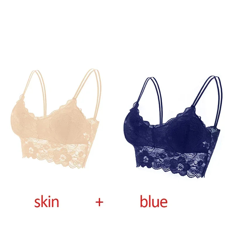 2pcs Sexy Bra Women Lace Bralette Floral Lingerie Underwear Wireless Padded Brassiere Seamless Ultra Strap Wire Free Bras Vest