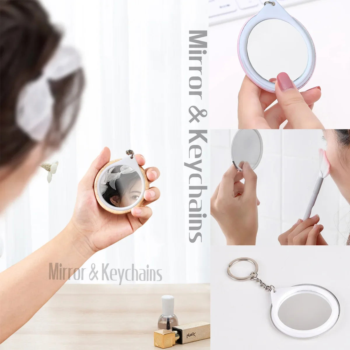 58mm Sparkling Pink Hair Girl Collector's Metal Pin Tinplate Badge with Glass Glitter Film Refrigerator Magnet Mirror Keychain