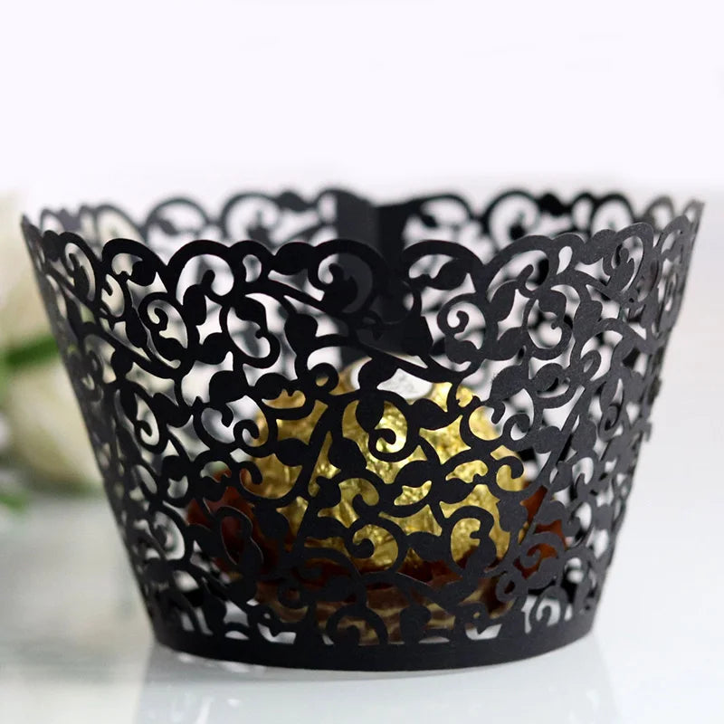 50pcs Lace Cupcake Wrapper Hollow Muffin Cupcake Paper Cups For Baby Shower Wedding Birthday Party Baking Fondant Dessert Decor
