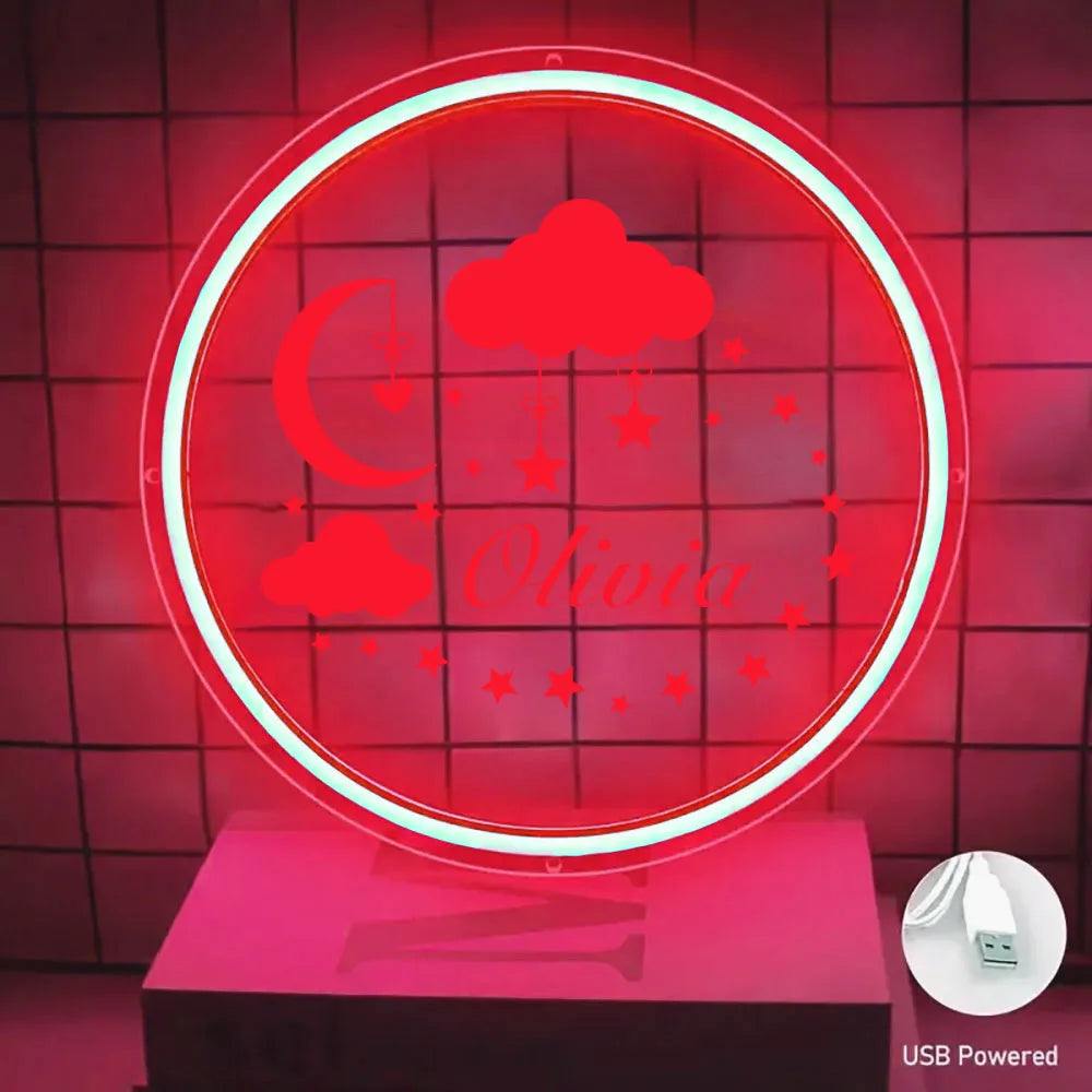 1 Pc of Cute Custom Name Acrylic Neon Sign Combination of Stars and Moon Clouds, USB Power Supply, Three Levels of Brightness