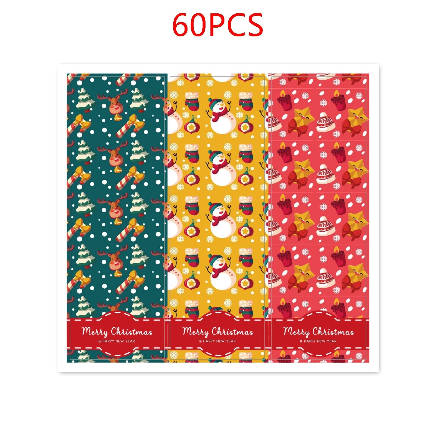 30-60Pcs Merry Christmas Stickers 6 Style Animals Snowman Trees Decorative Stickers Wrapping Gift Box Label Christmas Tags