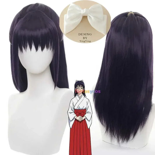 NewIori Utahime Cosplay Wig Purple Long Straight Wigs Bow Hairpin Hair Accessories for Halloween Costume2025