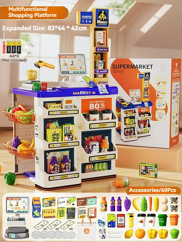 Pretend Play Calculator Cash Register Toys Supermarket Shop Cashier Registers with Scanner Credit Card Christmas Gifts for Kids