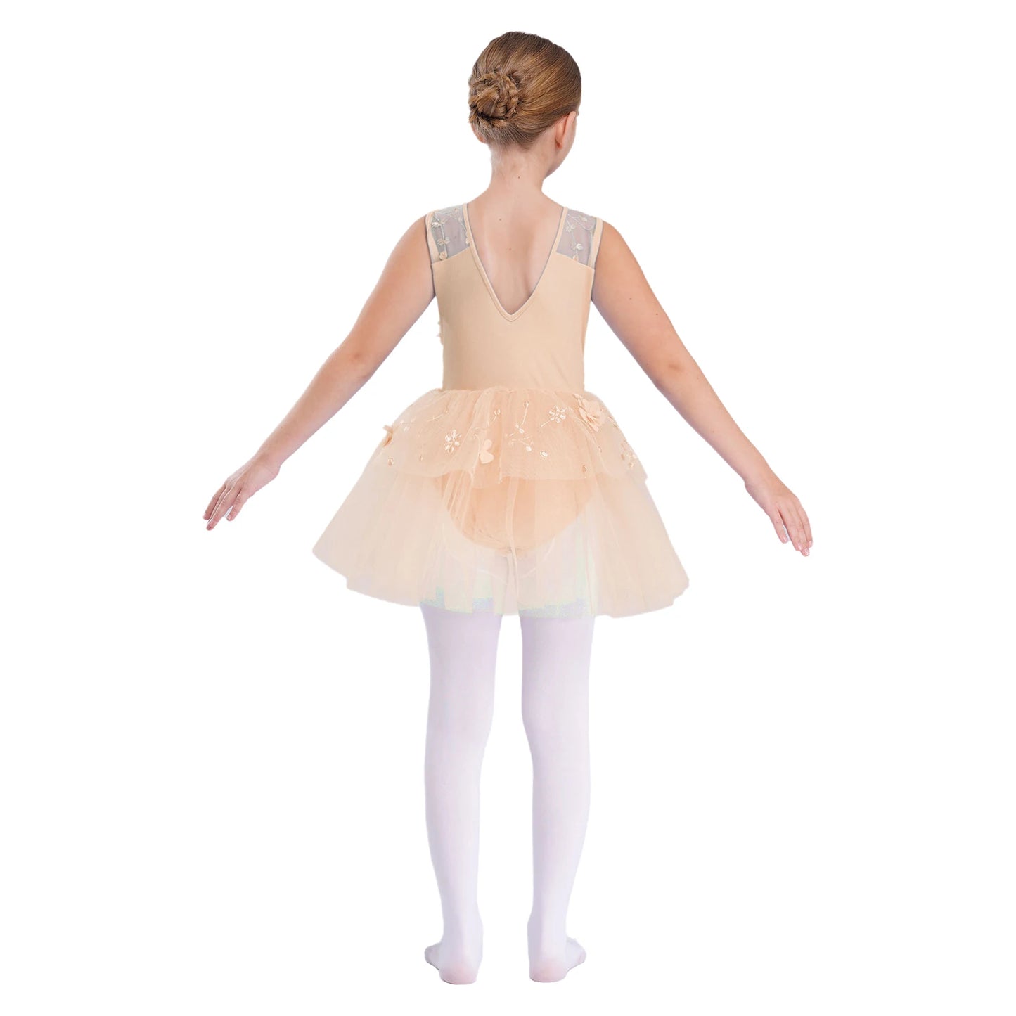 Kids Girls Ballet Dance Dress Ballerina Princess Costume Applique Embroidered Figure Skating Leotard Dress for Stage Performance