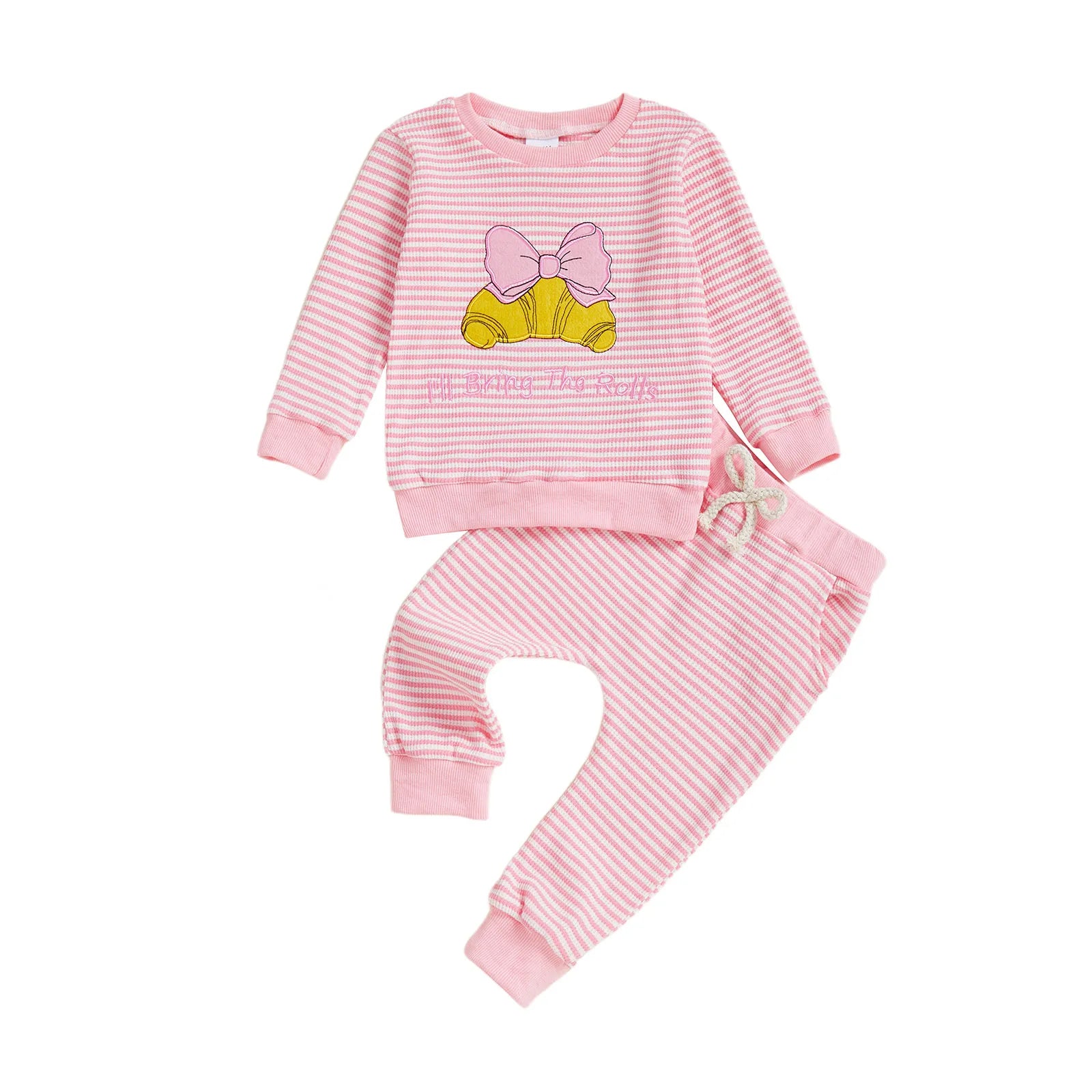 Girls 2-Piece Outfit Embroidered Floral Long Sleeve Top with Ruffled Hem and Cozy Corduroy Pants Set for Fall