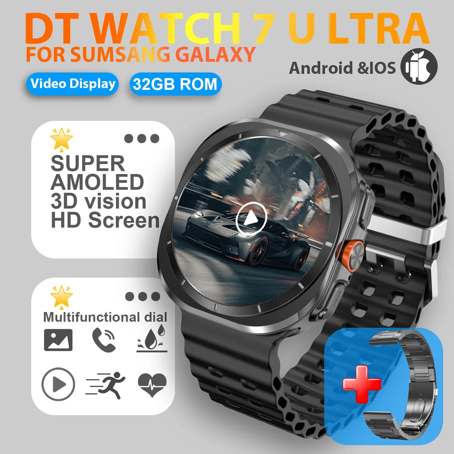 2025 New Watch 7 Ultra Smart Watch Men 32GB Memory 3D Video Display Sports SmartWatch GPS NFC Compass Blood oxygen Smartwatch