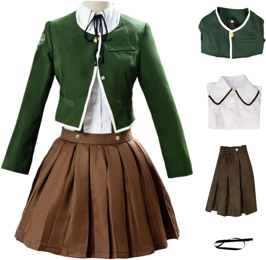 Anime Chihiro Fujisaki Cosplay Costume White Shirt Brown Skirt JK Green Coat Full Set for Women Wig Role Play Outfit Theme Party