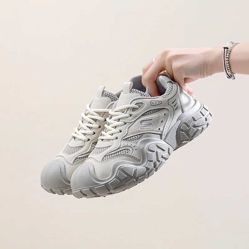 insKorean Style New Dad Shoes Women2025Spring Student Running Sports Thick-Soled Height-Increasing Casual Shoes