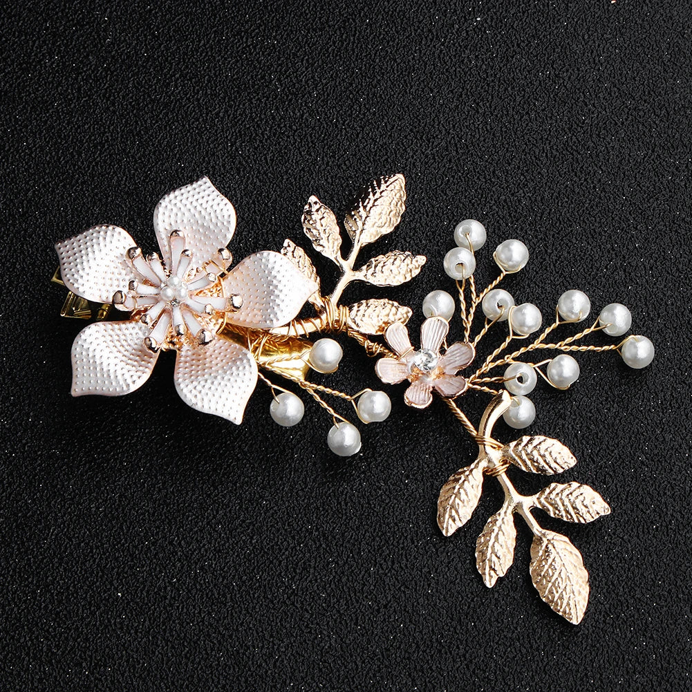Luxury Flower Leaf Alloy Hair Clips Pearl Crystal Beaded Bridal Hair Accessories Bride Wedding Headpieces Jewelry As Gifts