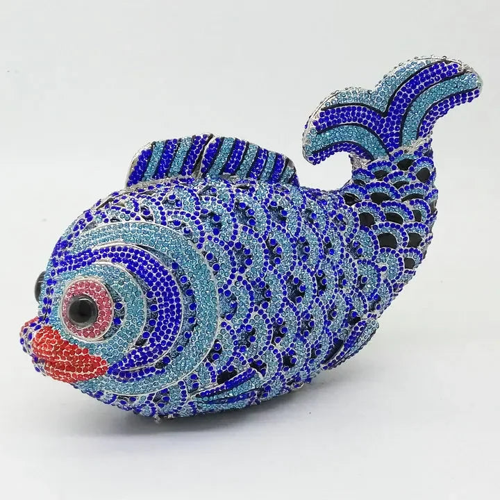 Boutique De FGG (in stock) Fish Crystal Clutch Handbags Women Pink Evening Bags Wedding Party Brides Rhinestones Purses Bag