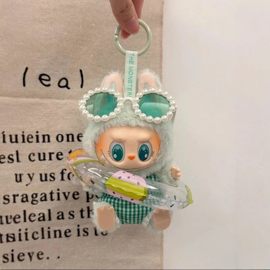 3 Piece Set Without Dolls For Labubu Vacation Set Swimsuit Swim Ring Glasses Baby Clothes Mini Labubu Specially Made Clothing