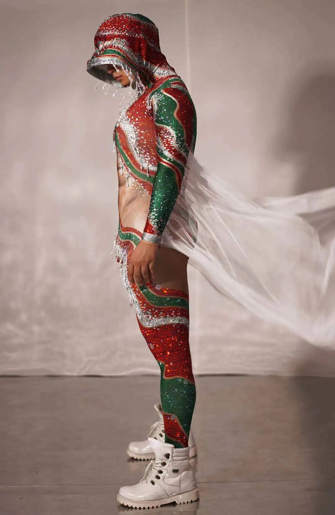 Men/Women Christmas Party Dress Up Jumpsuit Stage Performance Outfit Club Carnival Fancy Jumpsuit Christmas Eve Nightclub Prom