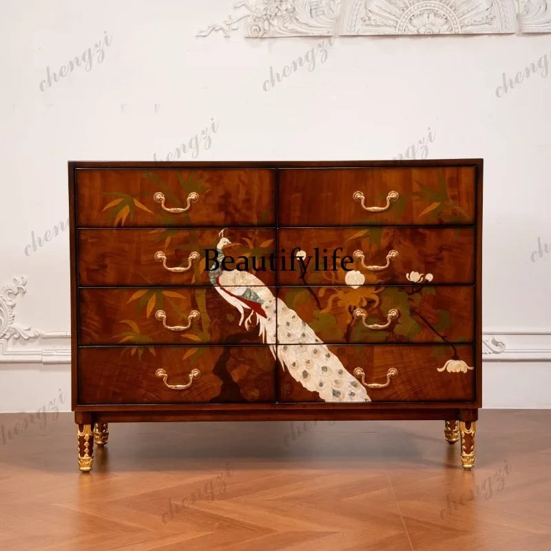 M178 American retro solid wood chest high-end storage cabinet floor-to-ceiling entrance storage decorative cabinet