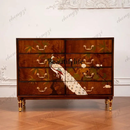 M178 American retro solid wood chest high-end storage cabinet floor-to-ceiling entrance storage decorative cabinet