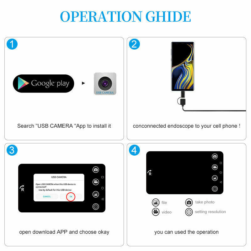 5M 6LEDs Snake Endoscope Borescope 8mm Inspection USB Camera Scope For