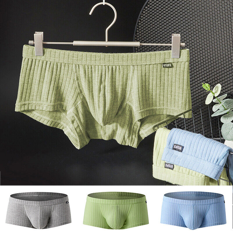 Men's Sexy Underwear Low waist Briefs U Pouch Boxers Striped Shorts