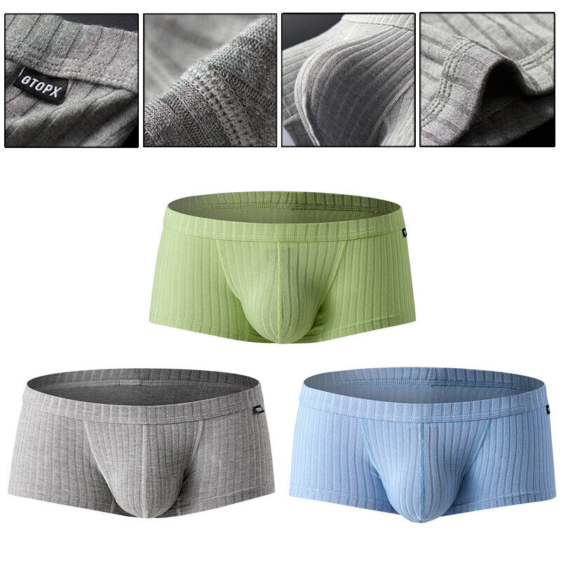 Men's Sexy Underwear Low waist Briefs U Pouch Boxers Striped Shorts
