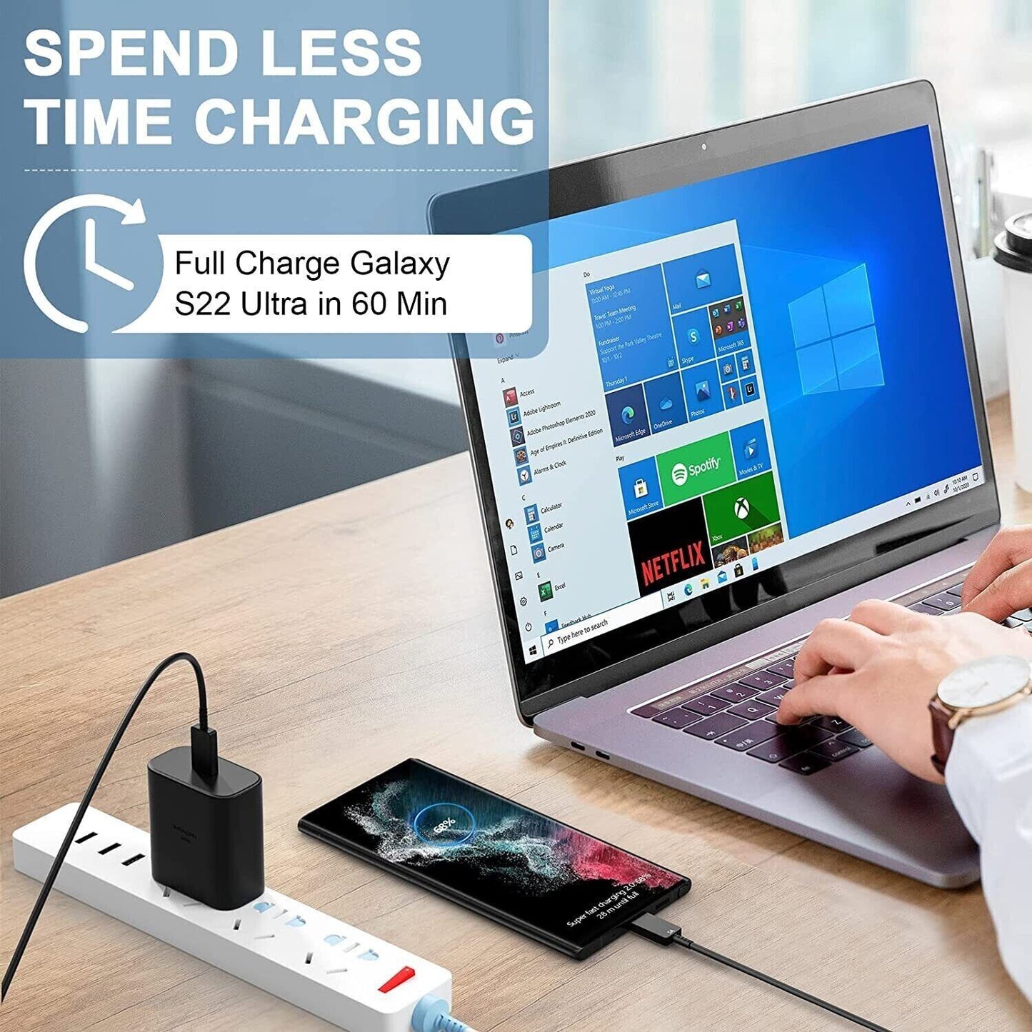45W USB-C Super Fast Wall Charger 10FT Cable For Samsung Galaxy S20