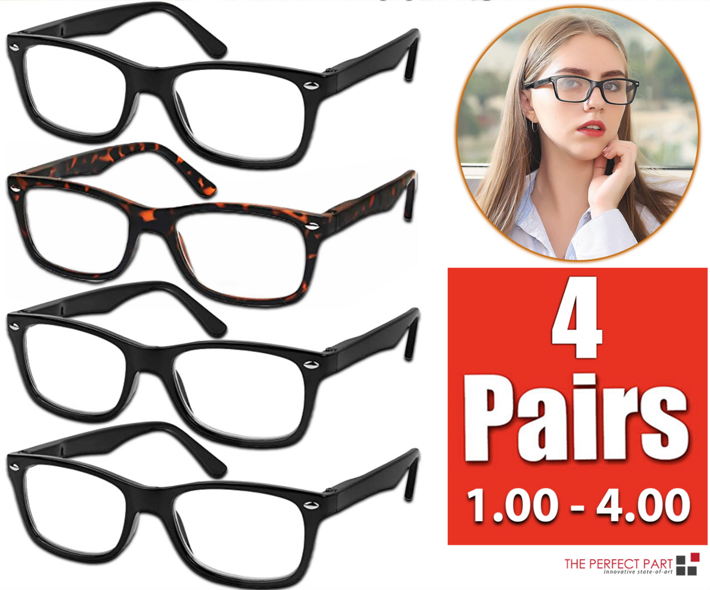 Mens Womens Reading Glasses 4 Pairs Unisex Classic Retro Spring Hinge