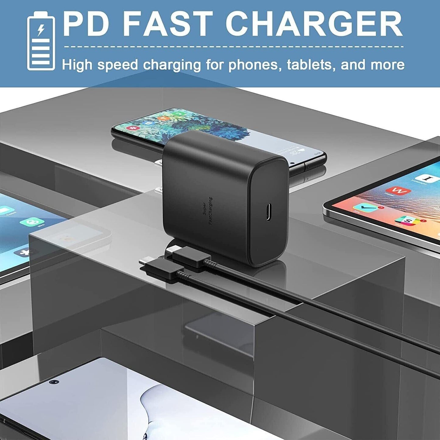 45W USB-C Super Fast Wall Charger 10FT Cable For Samsung Galaxy S20