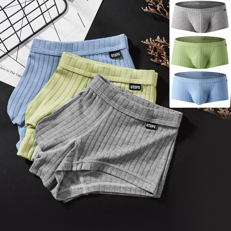 Men's Sexy Underwear Low waist Briefs U Pouch Boxers Striped Shorts