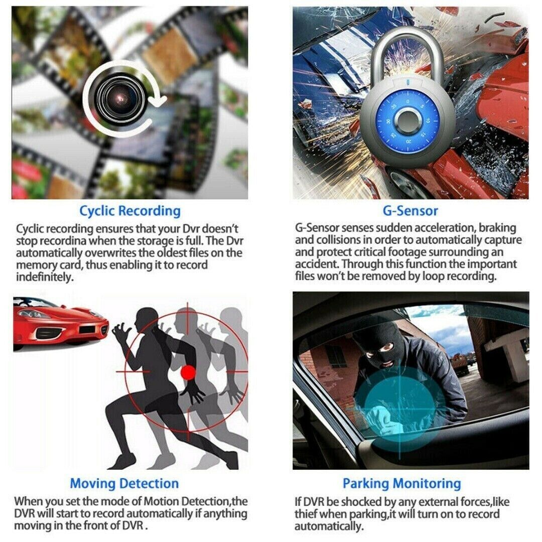 1080P 4" Dual Lens HD Car DVR Rearview Video Dash Cam Recorder Camera