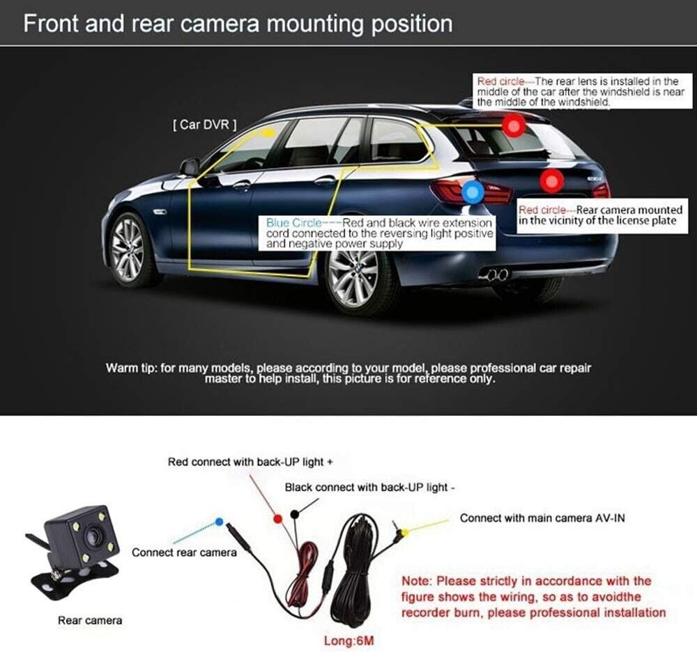 2.7'' Full HD 1080P Dash Cam Car DVR Front & Rear Camera Night Vision
