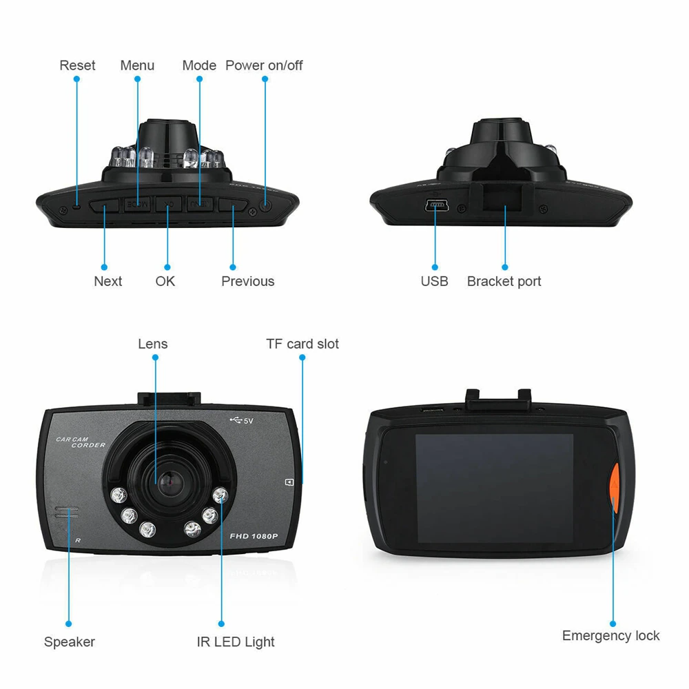 2.7'' Full HD 1080P Dash Cam Car DVR Front & Rear Camera Night Vision