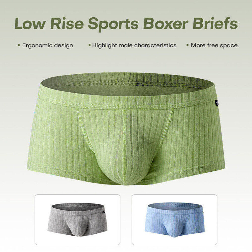Men's Sexy Underwear Low waist Briefs U Pouch Boxers Striped Shorts