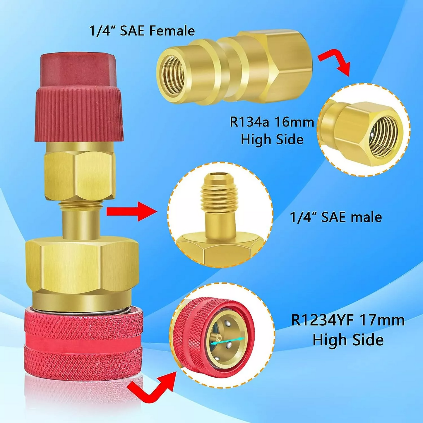 R1234YF to R134A Quick Coupler Adapter Fits Car A/C High Low Side