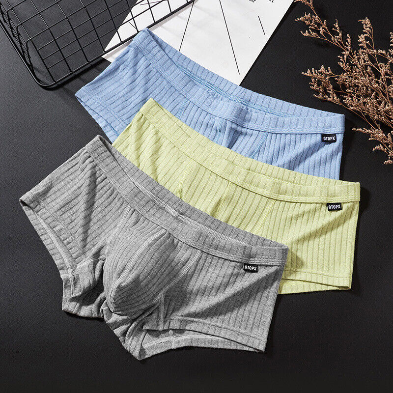 Men's Sexy Underwear Low waist Briefs U Pouch Boxers Striped Shorts
