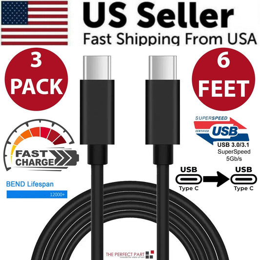 3 Pack 6FT USB-C to USB-C Cable Fast Charge Type C Charging Cord Rapid