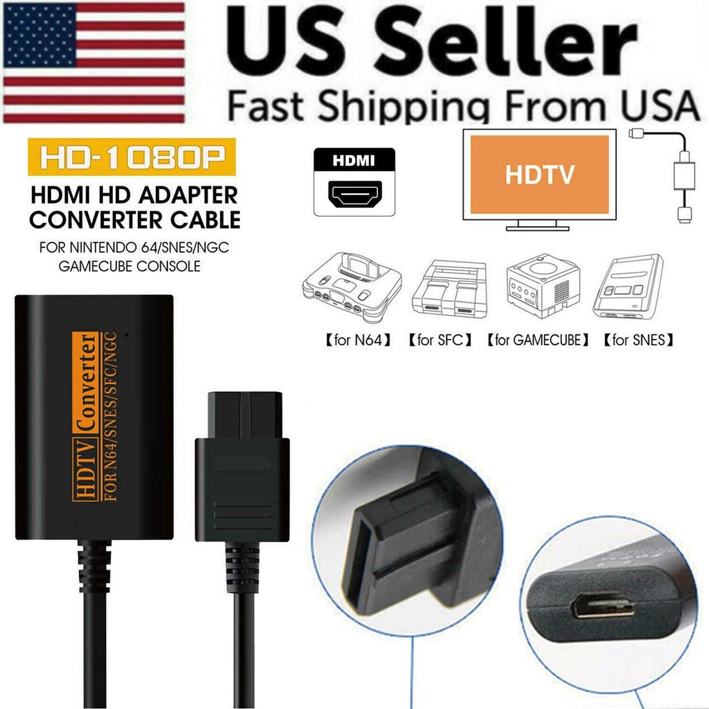 N64 To HDMI Converter Adapter HD Link Cable For Nintendo Gamecube