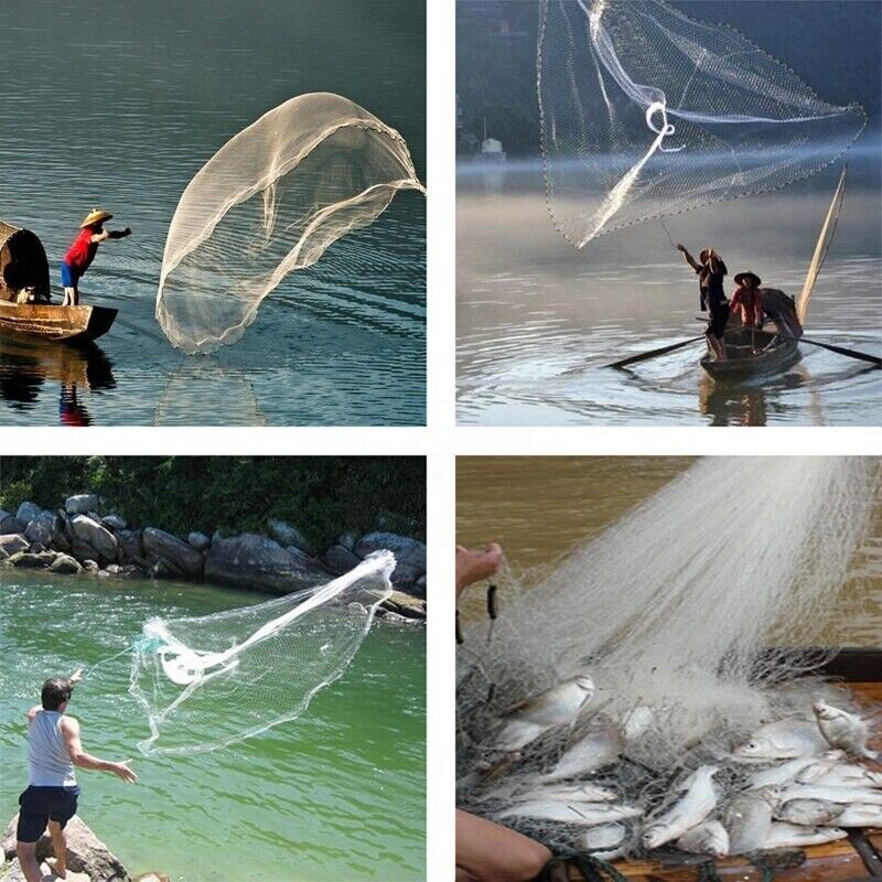 6/8/10/12/16FT Fishing Cast Net Bait Easy Throw Hand Cast Strong Nylon