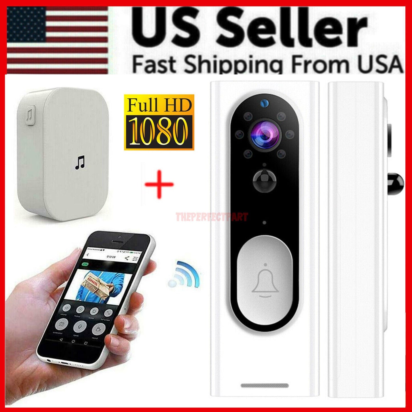 WiFi Ring Doorbell 1080P HD Security Camera Wireless Door Bell Camera