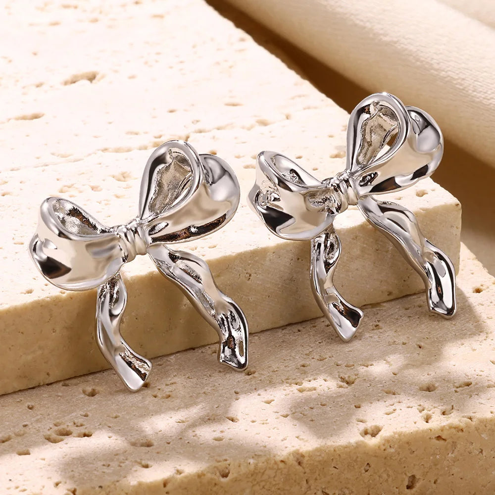 Bow Earring Butterfly  Aretes Stainless Steel Earrings For Women Spring Coil Twisted Earring Brincos Christmas Party Jewelry