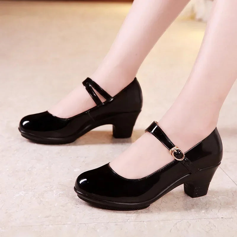 5cm 7cm Small Size 32-43 Shallow Thick Bottom Platform Pumps Women Mary Janes 2025 Med Block Heels Shoes Red Wedding Office Mom