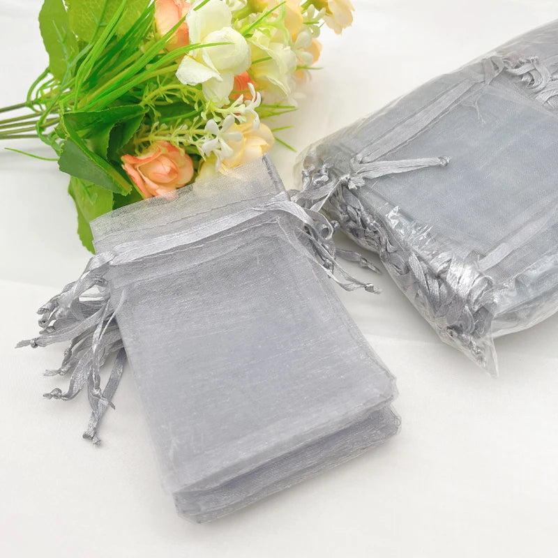 Organza Gift Bags with Drawstring for Wedding Favors  Candy Jewelry Packaging  Storage Sachet Pouch  Gray  Party Supplies  100Pc