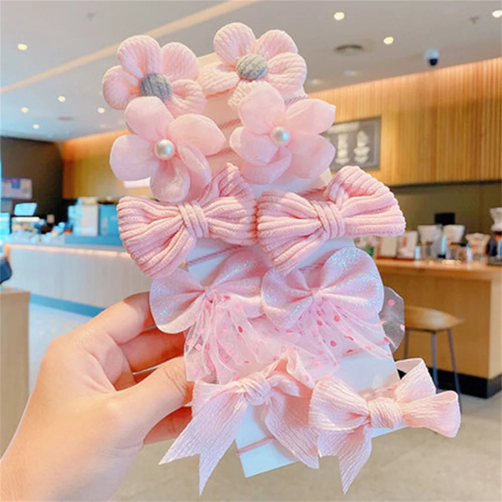 10Pcs/Set Chiffon Flower Hair Tie Girls Ponytail Elastic Hair Bands Kids Hair Accessories Children Hair Ties Baby Headwear