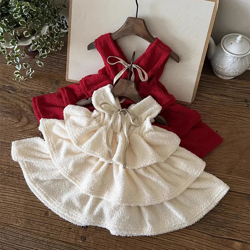 2025 Winter New Girls Sleeveless Princess Dress Children Fleece Dress Cute Baby Girl Christmas Party Dress Kids Warm Clothes