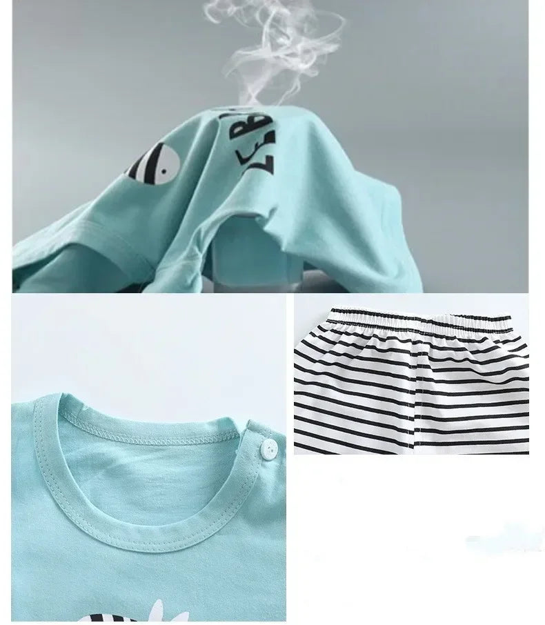 Kid Boy Summer Short Sleeves Tees+Stripe Shorts 2-piece Clothes Set Cartoon Zebra Print Soft Cotton Sports Casual Suit 1-6 Years