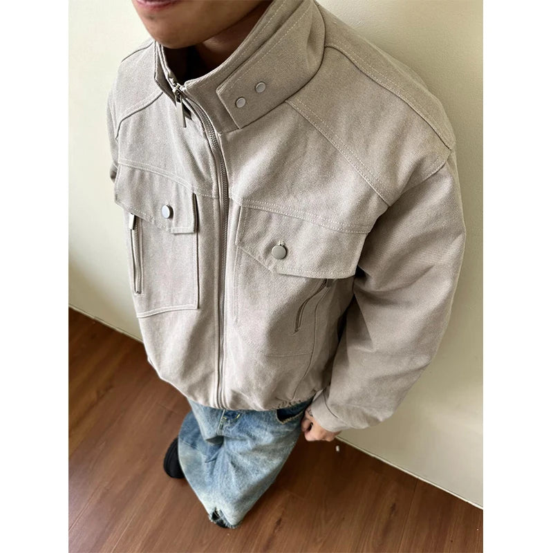 Bla Workwear Jaet Men's Sle Spring Autumn High-End Motorcycle Pilot Coat Stand Collar Snake Pattern Cotton Long Sve