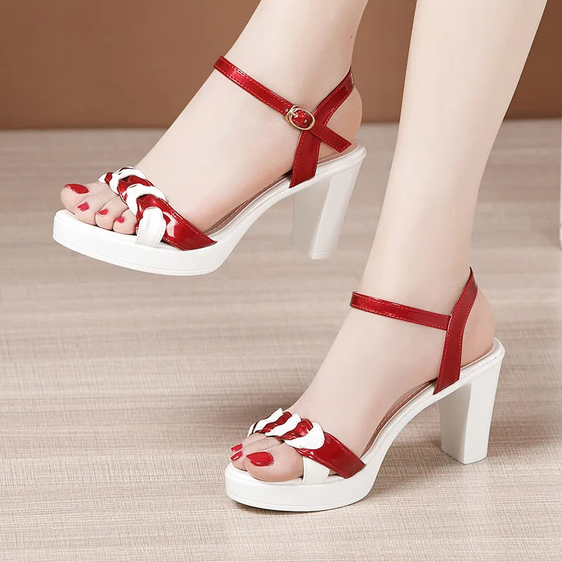 high quality leather sandals for women 8cm 10cm high heel 2025 summer 32 33 platform open toe elegant fashion shoe black white