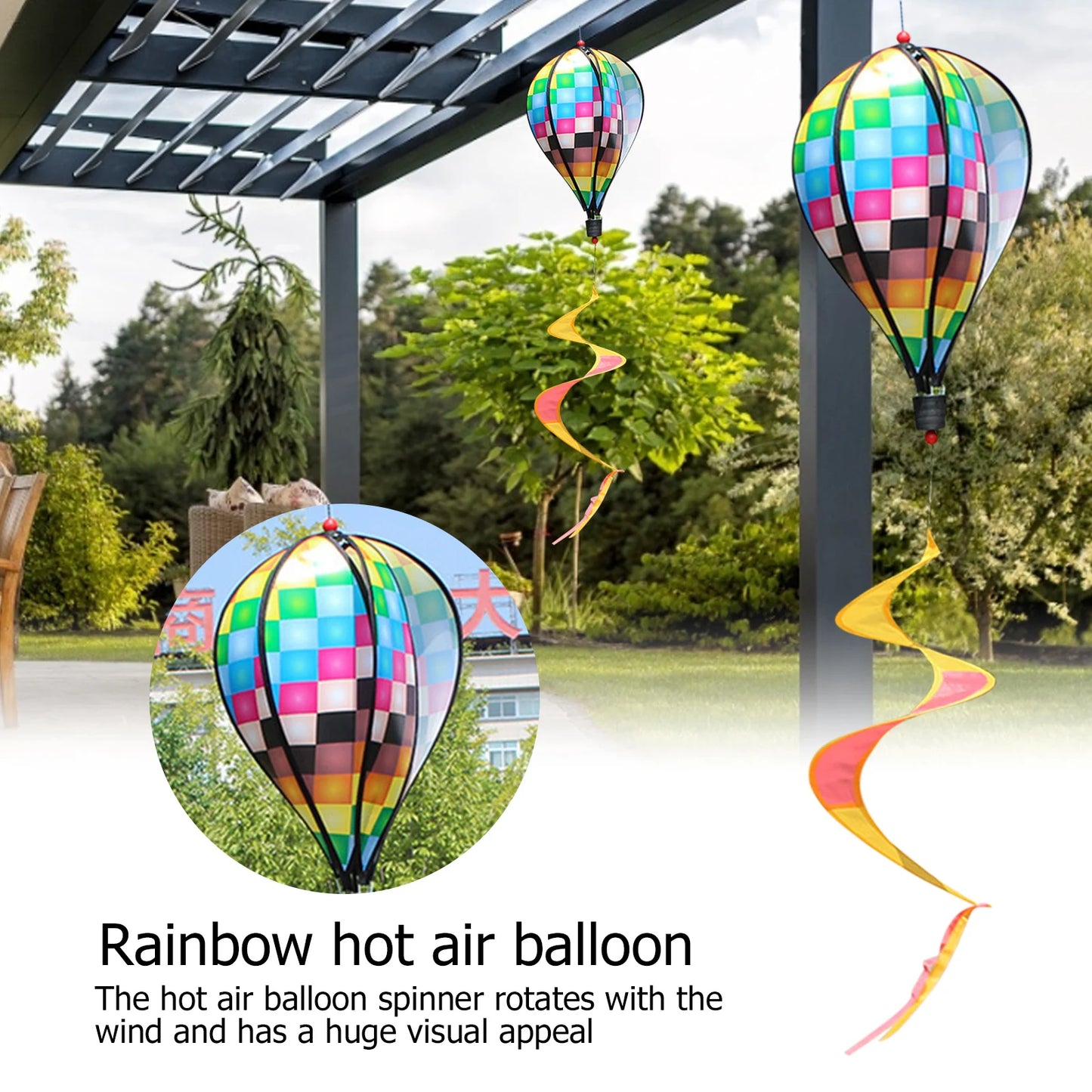 Wind Chimes Rainbow Hot Air Balloon Wind Spinner Rotating Sequin Windmill Wind Twister Hanging Decoration for Garden