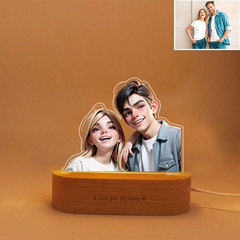 Personalized Gift Photo 3D Lamp Customized Cartoon Portrait Photo Frame Wedding Anniversary Valentines Day Wedding Birthday Gift